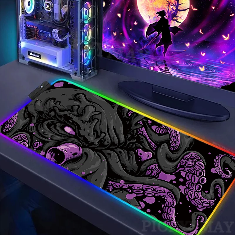 Imagem -02 - Grande Rgb Gaming Mouse Pad Tapete de Rato Led Dragon Beast Gamer Mousepad pc Desk Pads Tapetes de Teclado Roxo Xxl