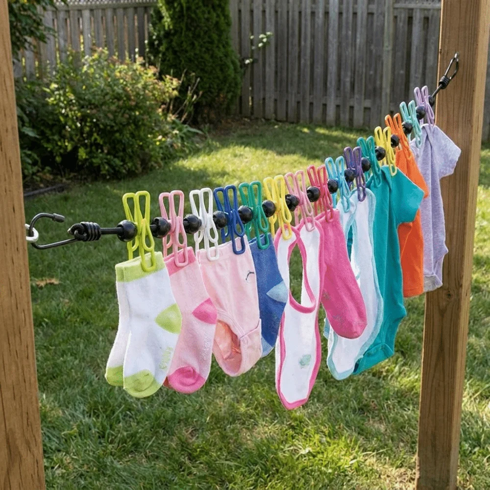 1.8 M Retractable Clothesline Elastic Stretch Non-slip Elastic Clothes Drying Rack Windproof with 12 Clips Clothes Drying Rope