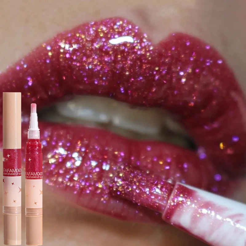 Pluma giratoria de gelatina nacarada de 6 colores, esmalte de labios resistente al agua, brillo hidratante, lápiz labial líquido rojo desnudo,