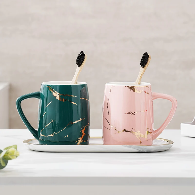 ‌Nordic Ceramic Toothbrush Cup | Minimalist Luxury Bathroom Set, Couple Mugs for Brushing Teeth with Elegant Glass & Holder