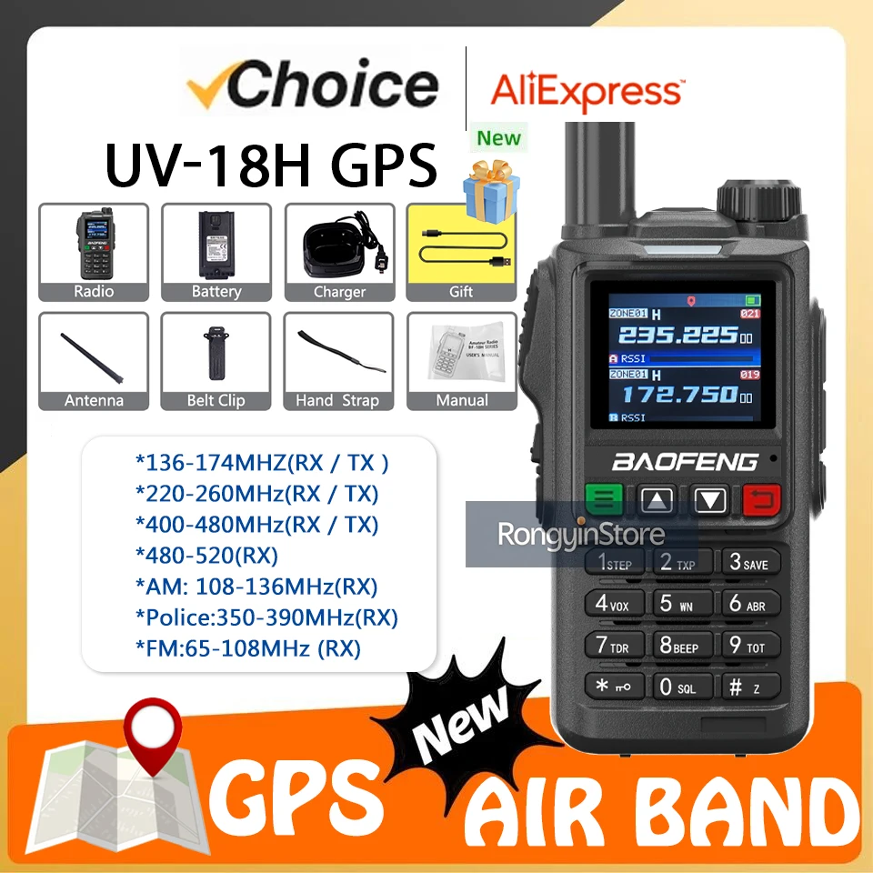 BAOFENG UV-18H GPS 6-Band Ham Radio NOAA USB-C/Desktop Charging Two Way Radio Long Range Wireless Copy Frequency Walkie Talkies