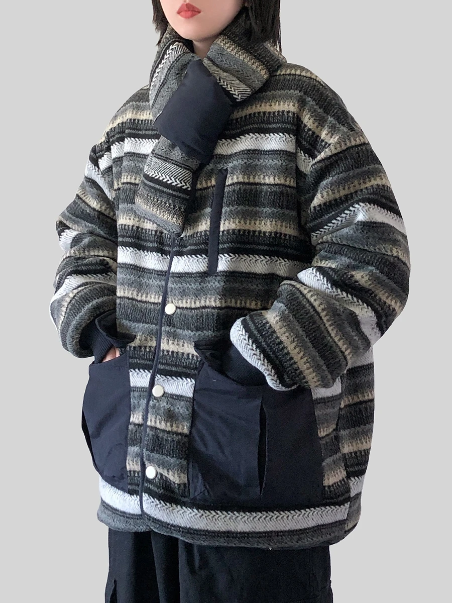 

Японская ретро-куртка из утолщенного хлопка, двусторонняя, повседневная, свободного кроя, в стиле рабочей одежды, молодежная мода