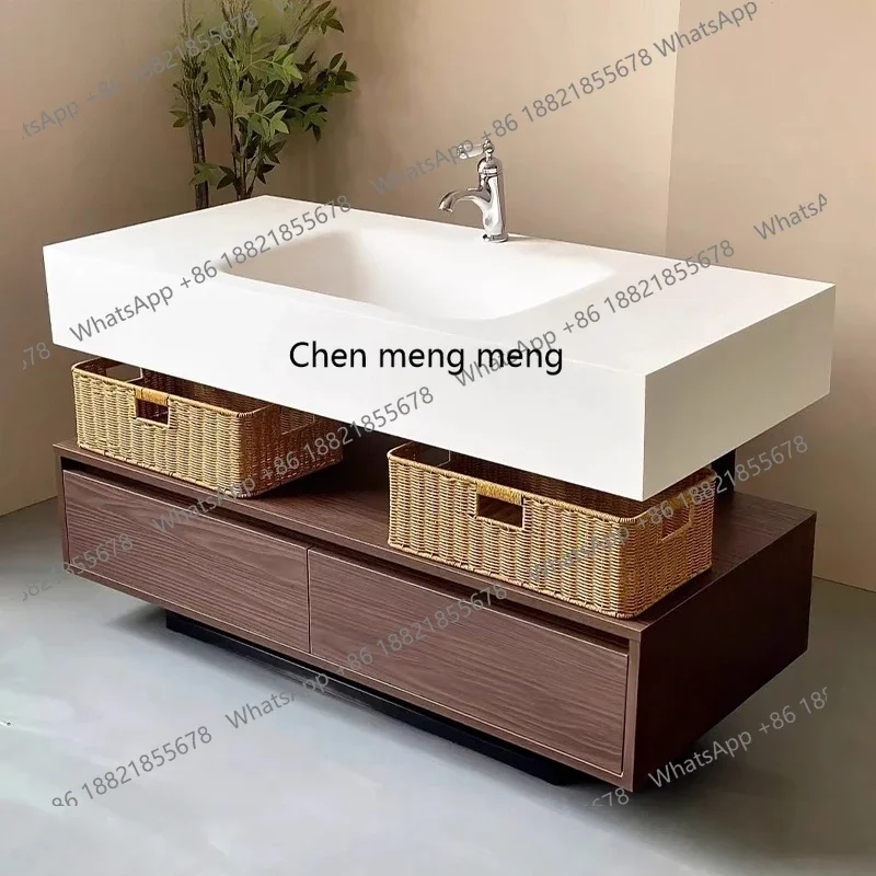 

X Hotel style walnut integrated basin bathroom cabinet combination, washstand hand washbasin