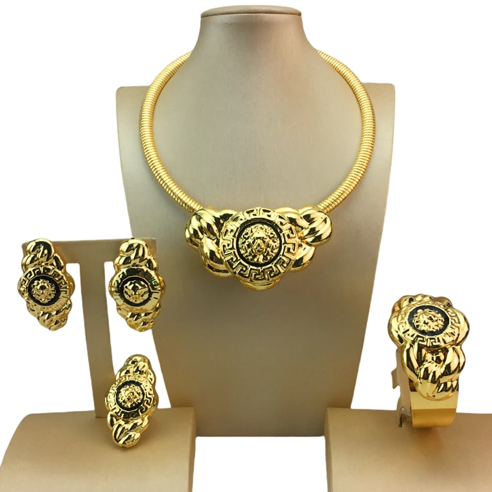 Hot Selling Big Pendant Light Weight Bold Jewelry Sets Women's Wedding Party Banquet Italian Gold Plated Jewelry FHK19557