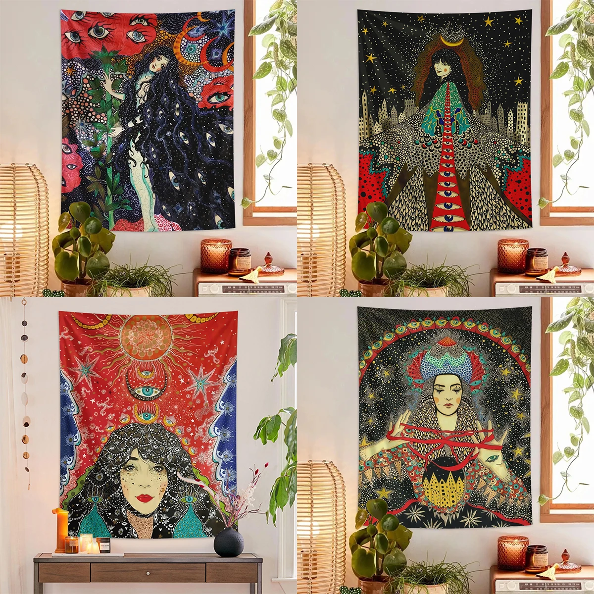 1 Stück Mädchen Blumen Wandteppich, Augen Wandteppich, Hippie psychedelisch Retro Spaß coole Farbe Poster Wanddekoration