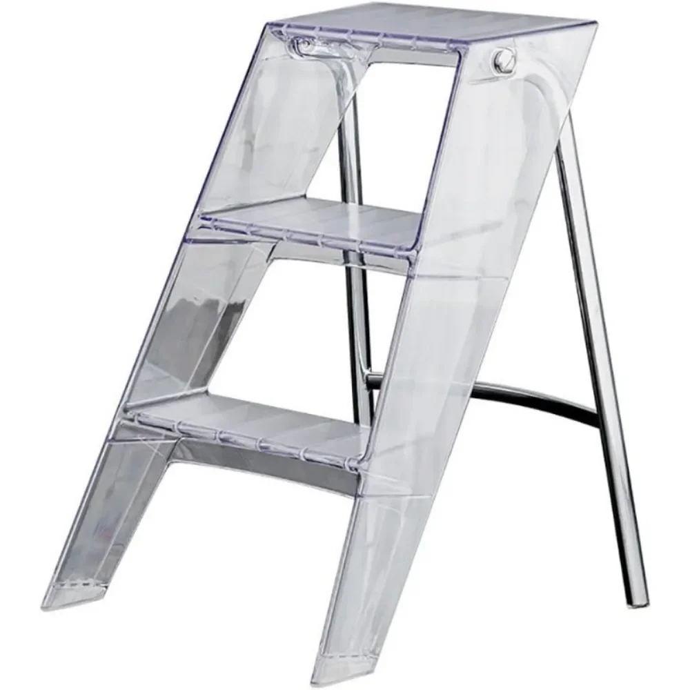 

3 Step Ladder Folding Step Stool Acrylic for Adults Lightweight Portable Step Stool Chair Multifunctional