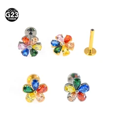 1Pc Spliced zircon Flower Body Jewelry G23 Titanium Colorful CZ Lip Labret Bar Ear Helix Tragus Rook Bar Stud Body Piercing Jewe