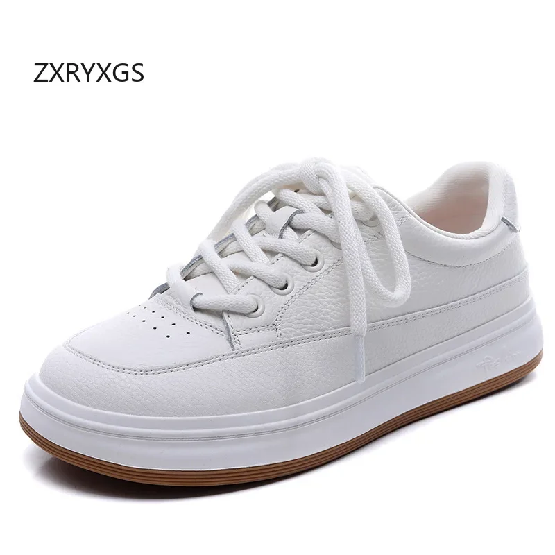 ZXRYXGS Top Layer Cowhide Comfortable Flat White Sneaker Black Shoes 2025 New Lace-up Women Leather Sneakers Casual Trendy Shoes