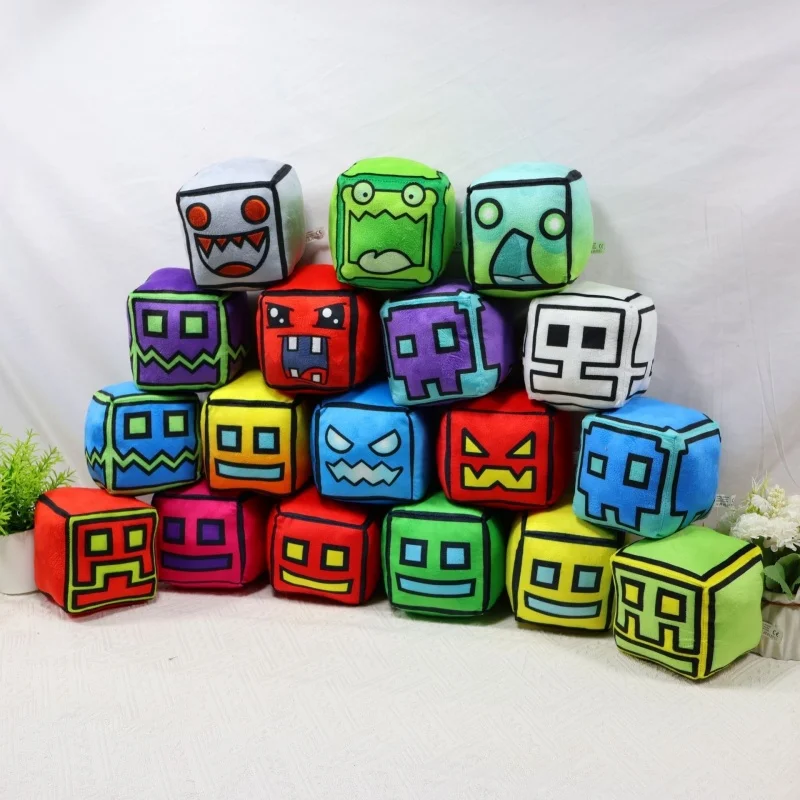 Geometry Dash Cube Plush Toys Small Pillow Stuffed Plushie Doll Square Pendant Game Cute Home Decor Children Birthday Gift