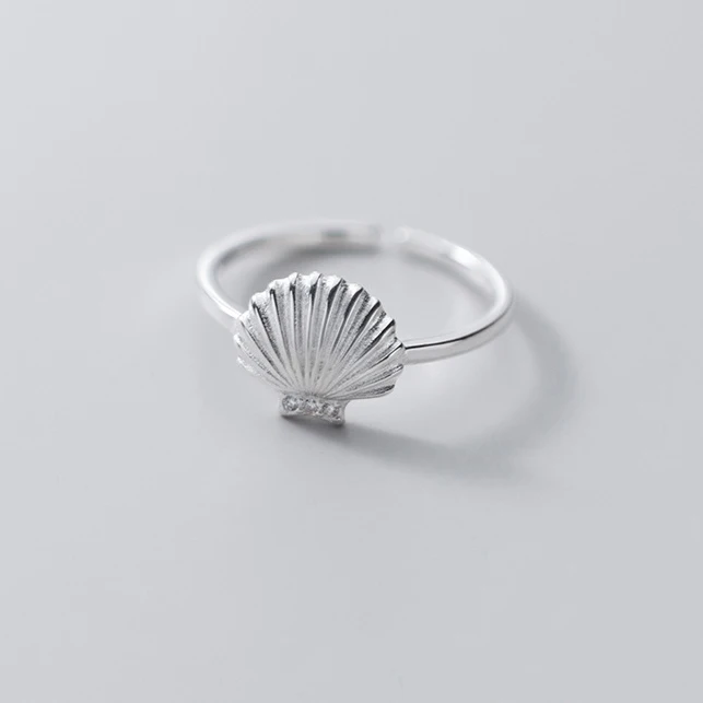 SOFTPIG Echte 925 Sterling Zilveren Shell Verstelbare Ring Voor Mode Vrouwen Party Leuke Fijne Sieraden Minimalistische Bijoux