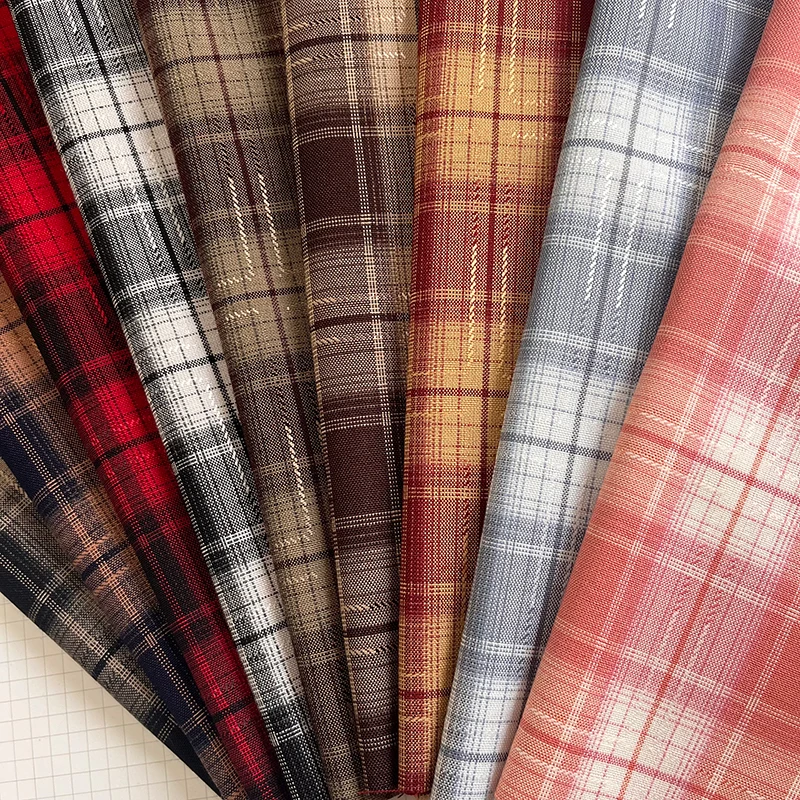 

Summer Thin Plaid Fabric By Meters for Needlework Shirt Pants Skirt Dress Diy Sewing Micro Elastic Anti-wrinkle Soft Cloth Black