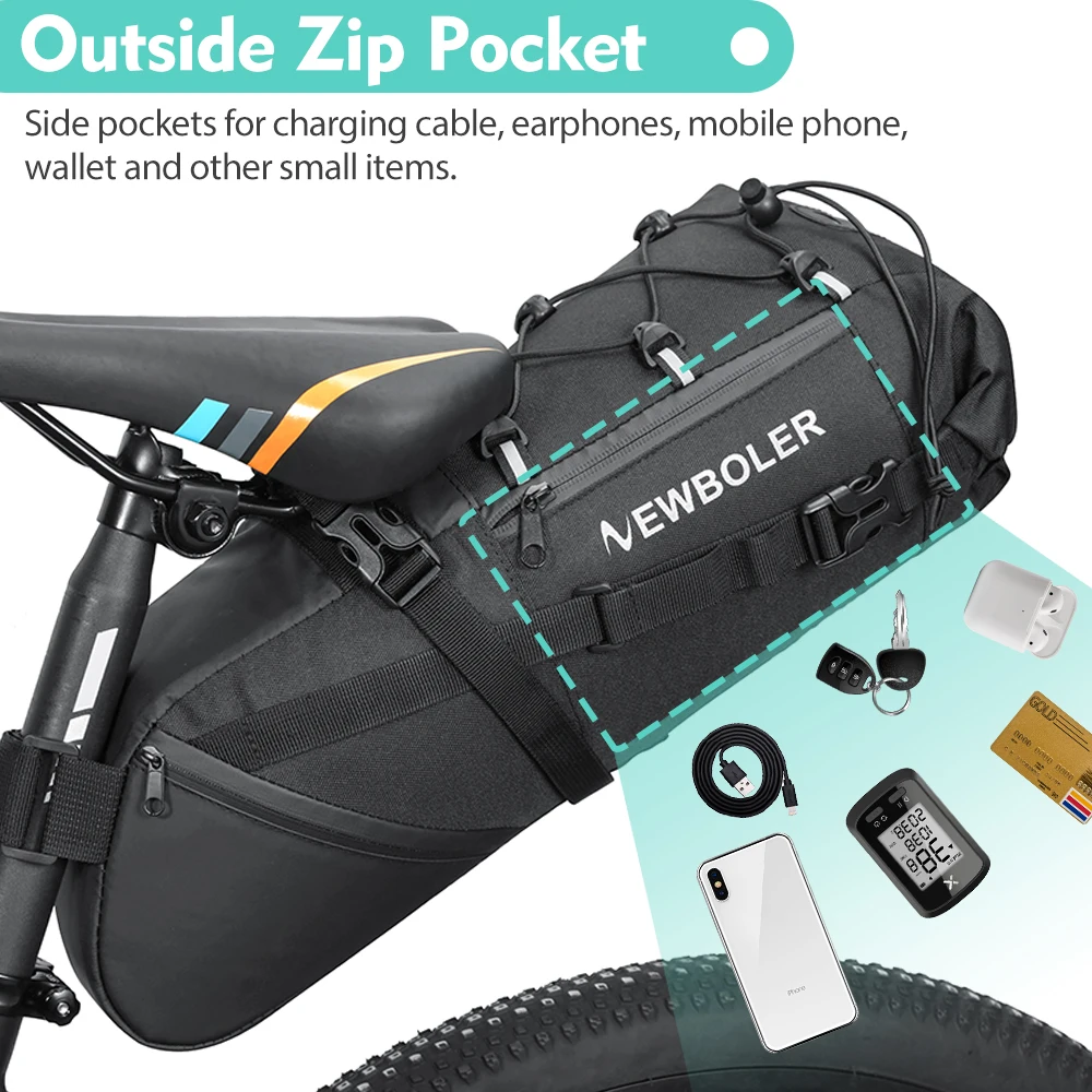 NEWBOLER Fahrradsatteltasche, wasserdicht, für MTB, Rennrad, 15 l, große Kapazität, Fahrradtasche, faltbar, Hecktasche, Zubehör für den Kofferraum – Detail 6