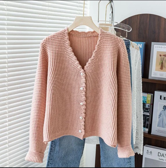 

2026 Fashion Short Knit Cardigan Women's Spring Autumn New V-neck Sweater Coats Female Long Sleeve Buttons Jackets U287