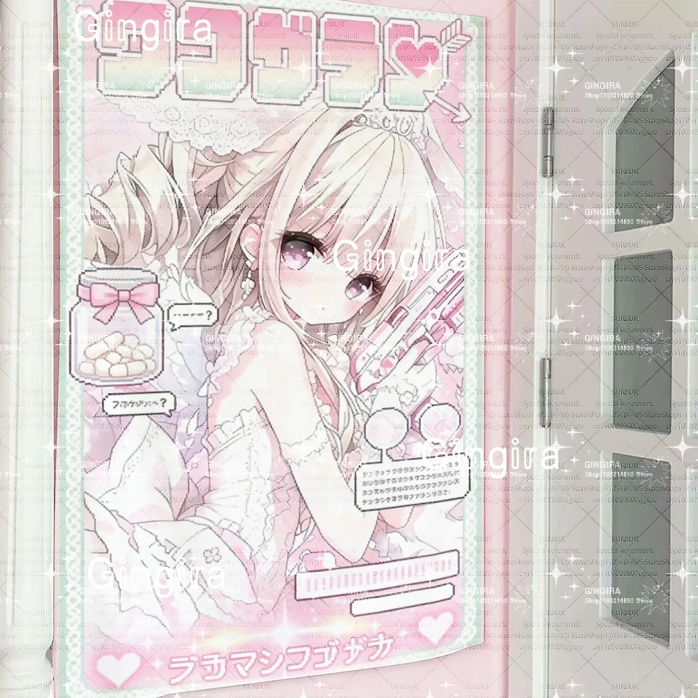 Yami Kawaii Menhera Anime Poster Rosa Pixel-Art Manga-Mädchen Wanddekoration Leinwanddruck für Otaku-Schlafzimmer Studentenwohnheim Ästhetische Dekoration