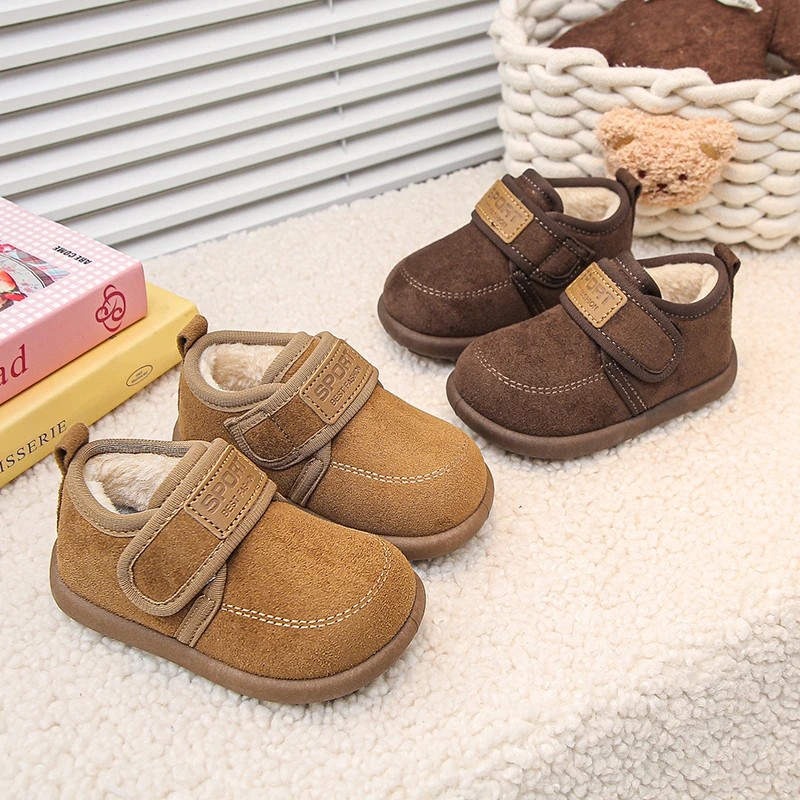 Toddler Winter Boots Retro Suede Baby Walking Shoes Non Slip Soft Sole 2026 Winter New Kids Warm Casual Ankle Shoes