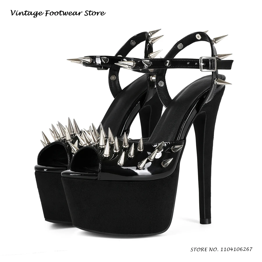 

Сандалии на платформе с украшением из шипов, модные туфли на тонком высоком каблуке с круглым носком, вечерние туфли, женские туфли на шпильке с пряжкой и ремешком в стиле панк