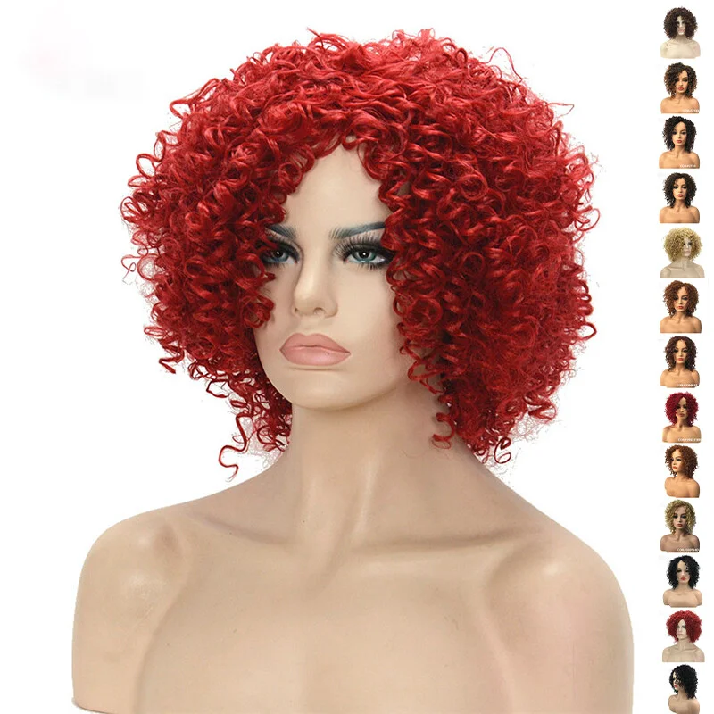 

Women's Short Curls Rolls Hair Drama Wine Red Ladies Party +Wig Cap