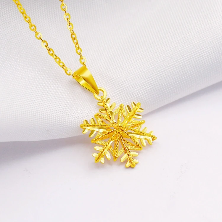 

Dainty & Compact Delicate Snowflake Pendant Necklace For Women 24K Gold AU999, Light on collarbone, elegant look