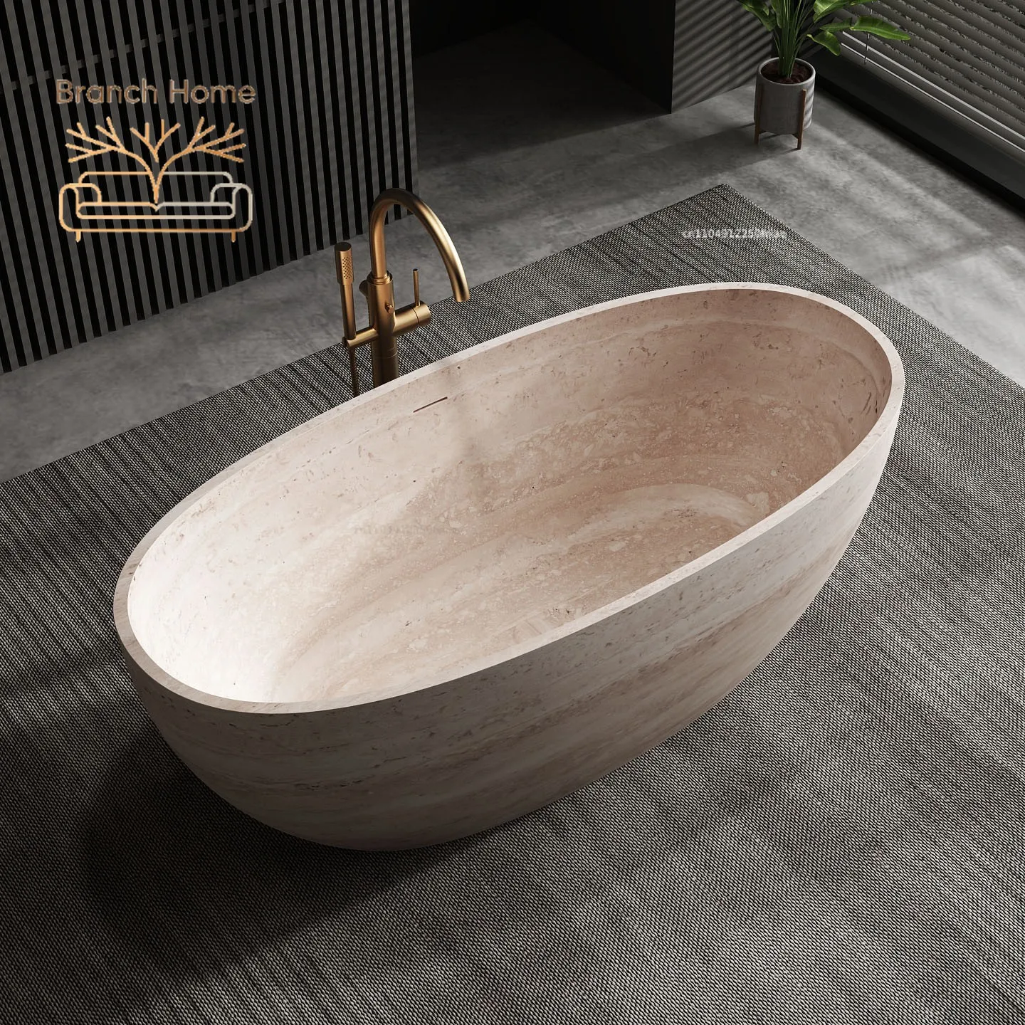 Vasca da Bagno Freestanding Personalizzabile in Pietra Artificiale, a Forma di Uovo, Doppia Vasca per Immersione, con