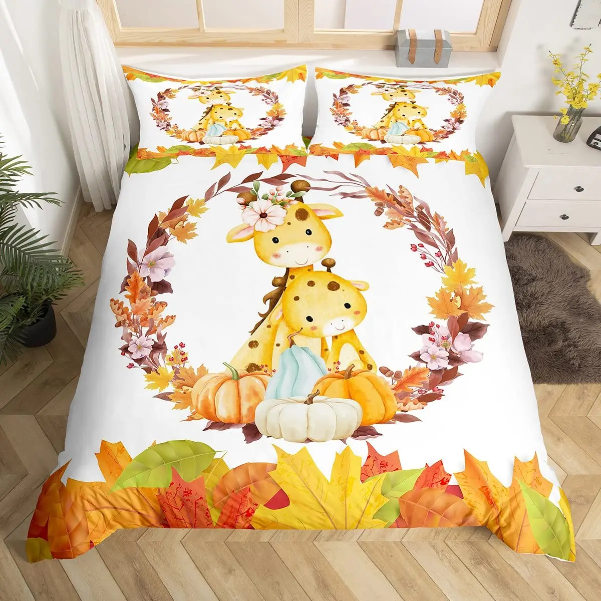 Cartoon Giraffe Comforter Cover Safari Giraffe Family Duvet Cover for Kids Boys Girls King Queen Size Lovely Animal Bedding Set