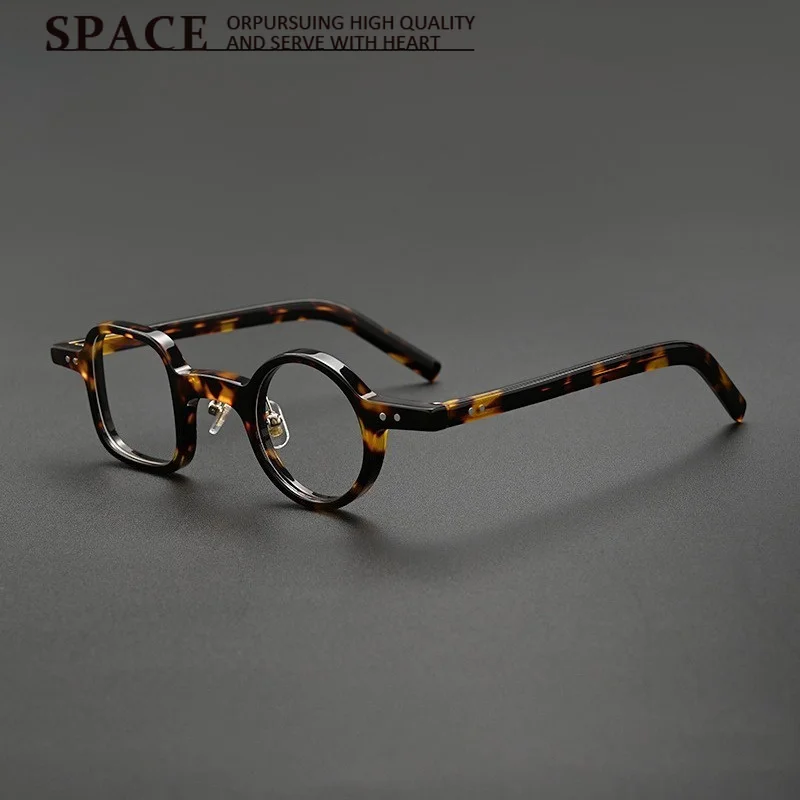 Premium Vintage Asymmetrical Square‑Round Acetate Eyewear Frame Unisex Rivet Decor Prescription‑Compatible Optical Glasses