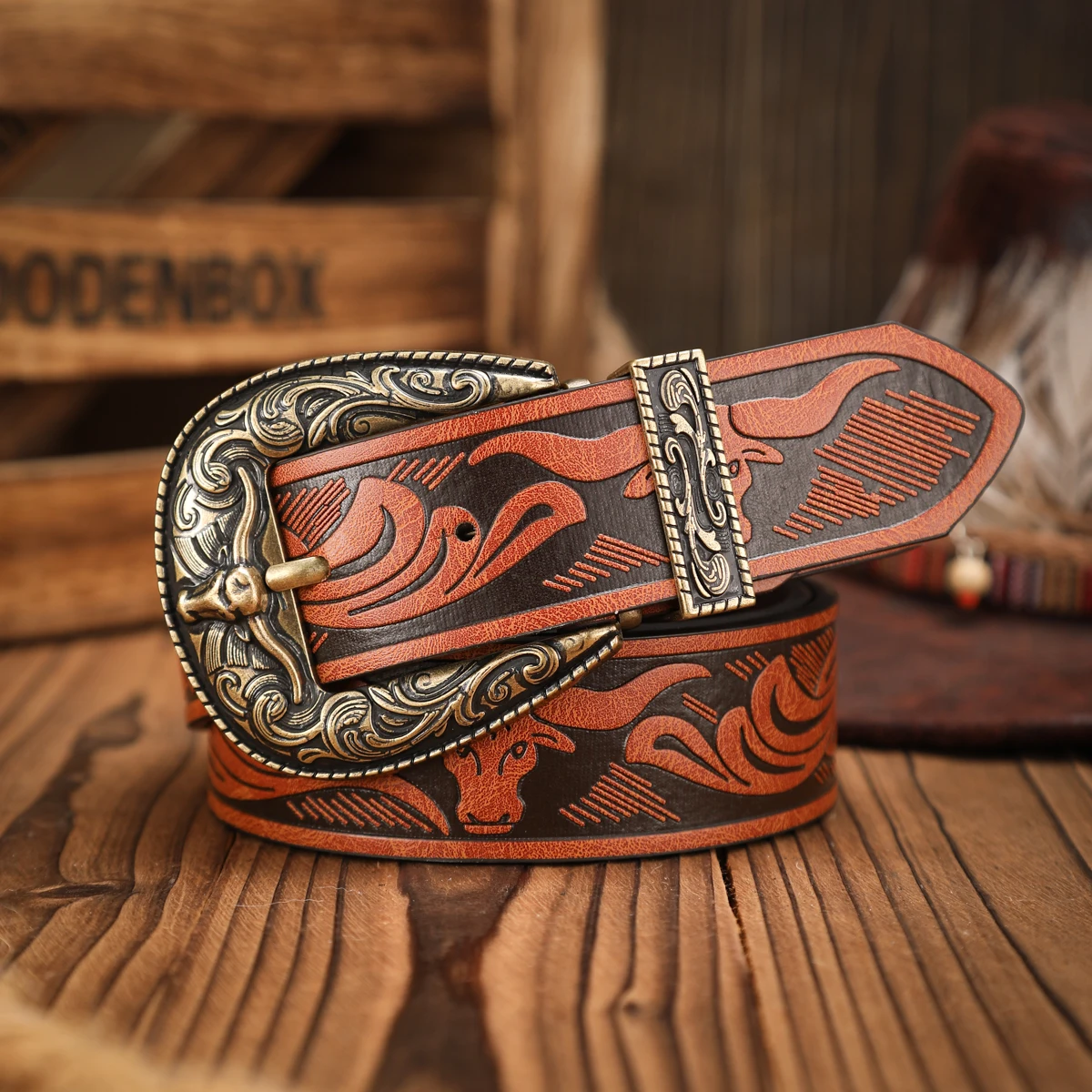 Ein lässiger, individueller und Retro-Gürtel, ein Kleidungsaccessoire im Western-Stil, Metallschnalle, PU-Gürtel, geeignet für Männer und Frauen – Detail 1