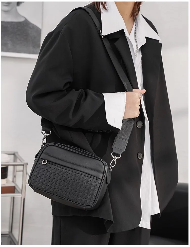 Woven Men Shoulder Bags Fashion Men Crossbody Bags Leather Male Side Bags