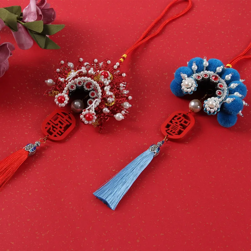 

Chinese style Peking Opera face mask pendant, opera character headwear hat, phoenix crown, rosy robe, car pendant pendant, small