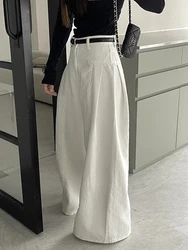 SuperAen 2024 Korea Chic Spring Side Pleated Design High Waist Casual Wide Leg Jeans