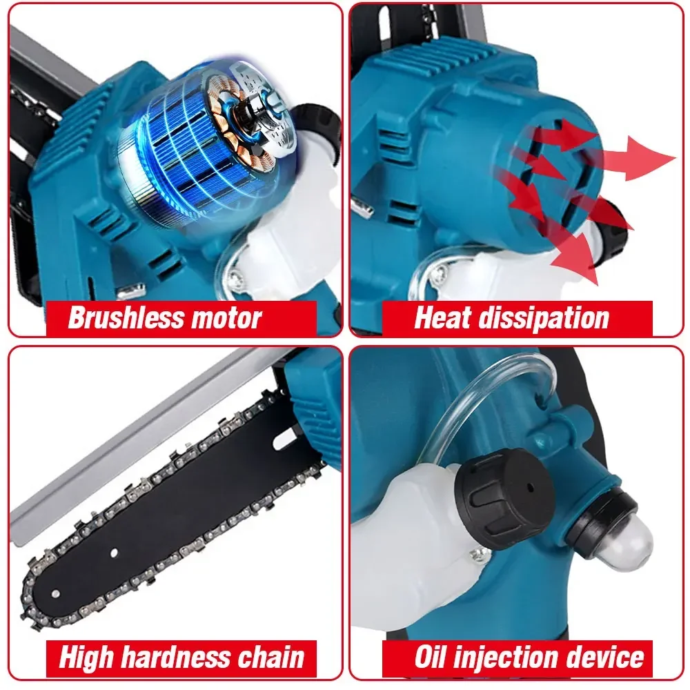 30000RPM 6inch Brushless Cordless Chain Saw Rechargeable Chainsaw With Oil Pot  Woodworking Power Tool For Makita 18V Battery