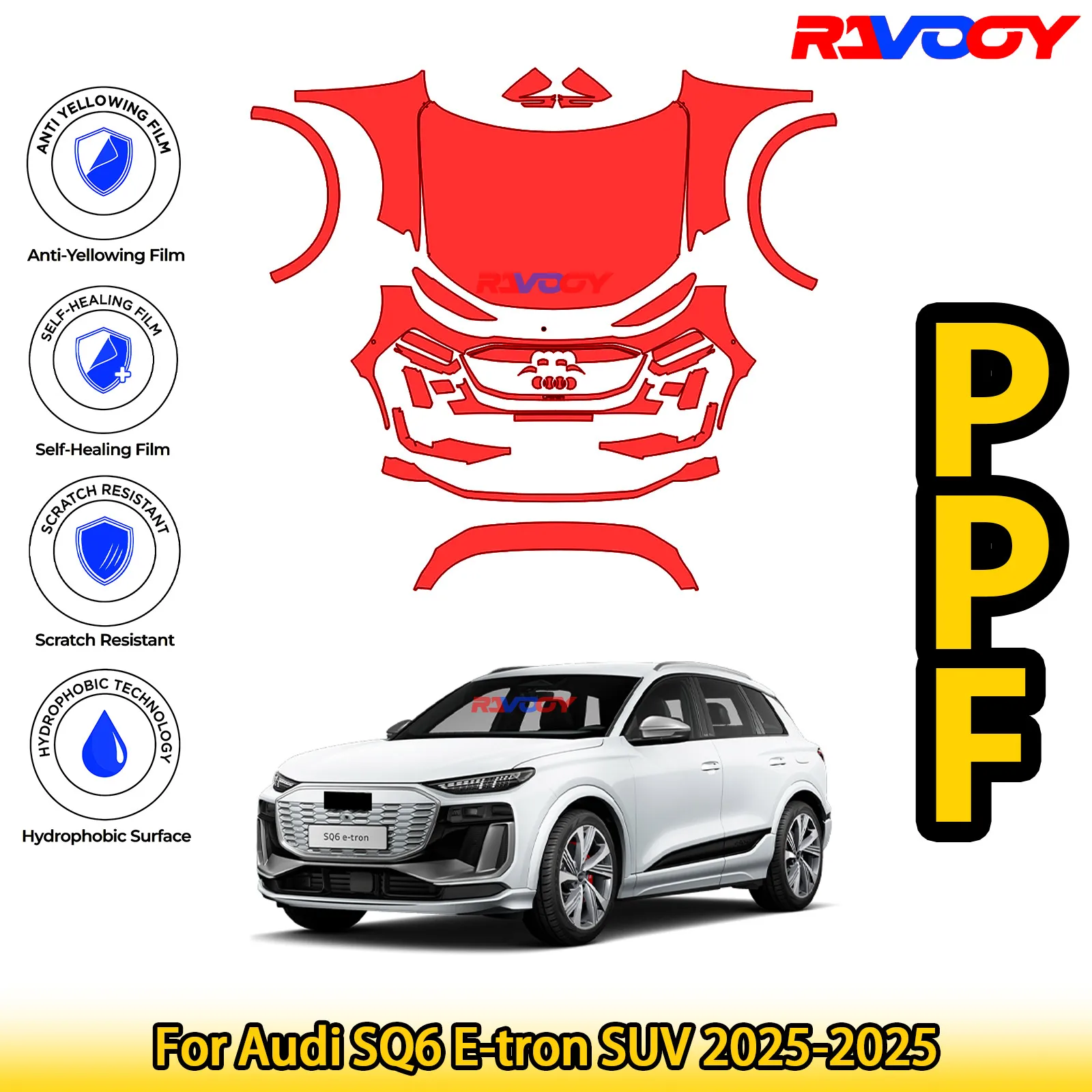 

For Audi SQ6 E-tron SUV 2025-2025 Glossy Matte Black Precut front PPF Kit Paint Protection Film