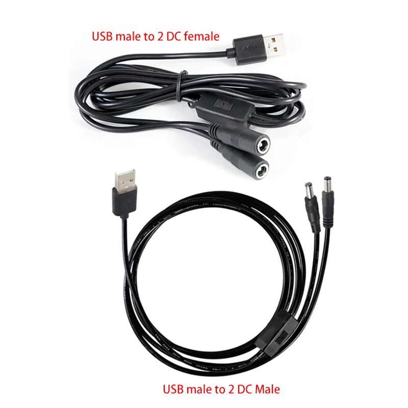 100cm USB 2.0 male to 2 way DC Male Female Plug DC Power supply Cord Splitter Cable 5.5mmx2.5mm Adapter