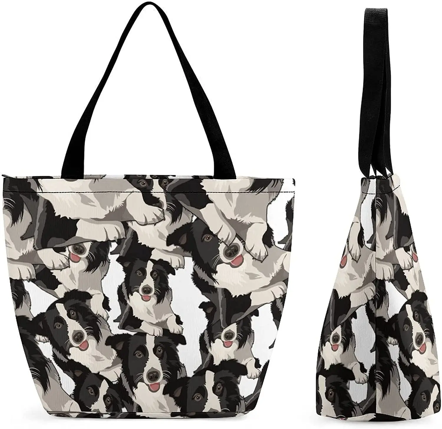 Border Collie Tote Travel Bag For Women Print Shopping Shoulder Bags Casual Handbag With Zipper