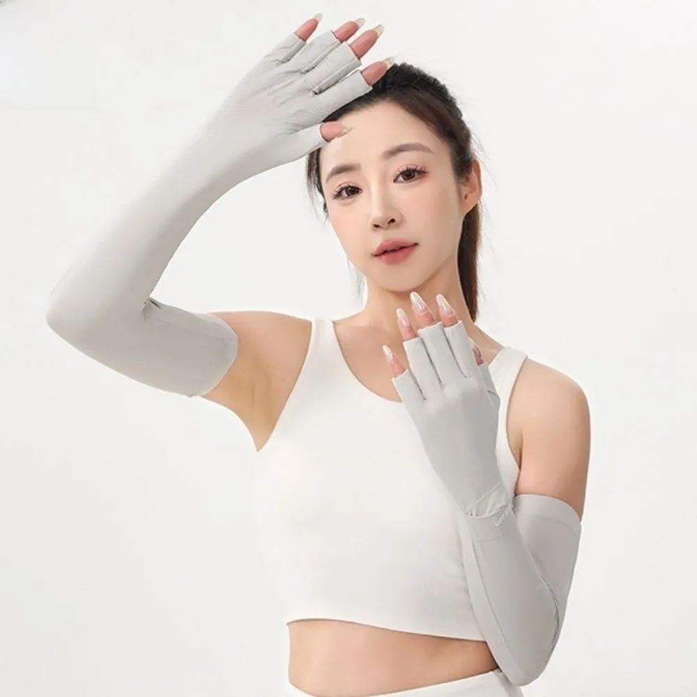 Simple Solid Color Long Sleeve Non-slip Flip Ice Silk Arm Sleeve Sun Protection Cooling Summer Arm Cover Men