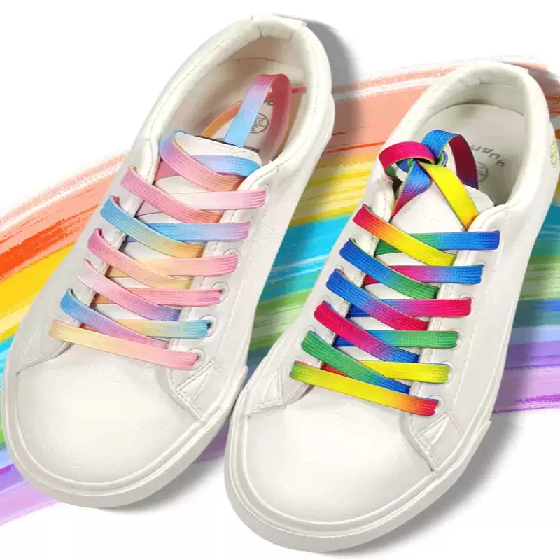 Rainbow Gradient Flat Shoelaces with Ombre Color Design, Colorful Woven Laces for Canvas Sneakers and Skate Shoes 1Pair/3Pairs