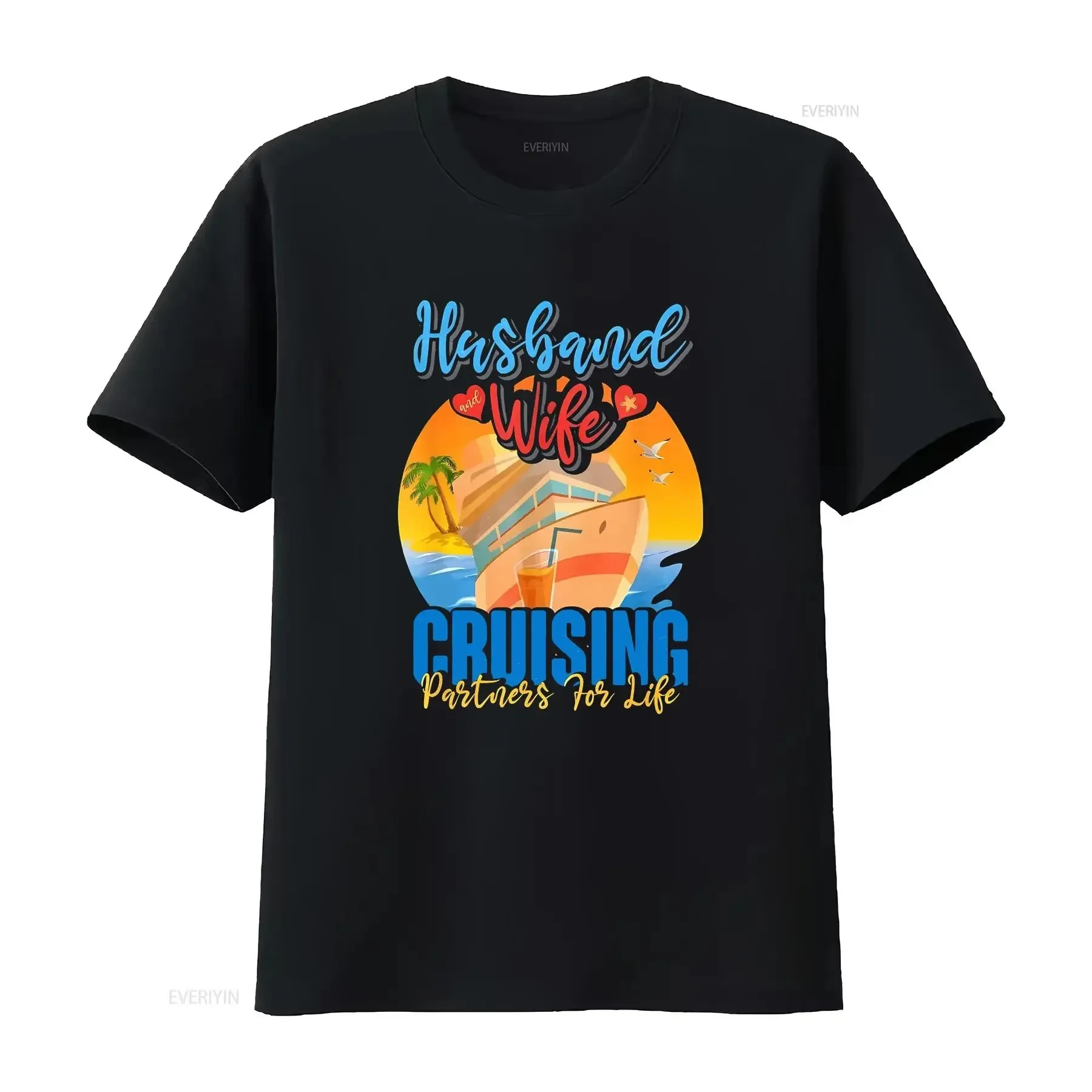 

Happy Husband And Wife Cruising Partners For Life T Shirt long sleeves vintage Washed graphic homme Soft Slightly Stylish