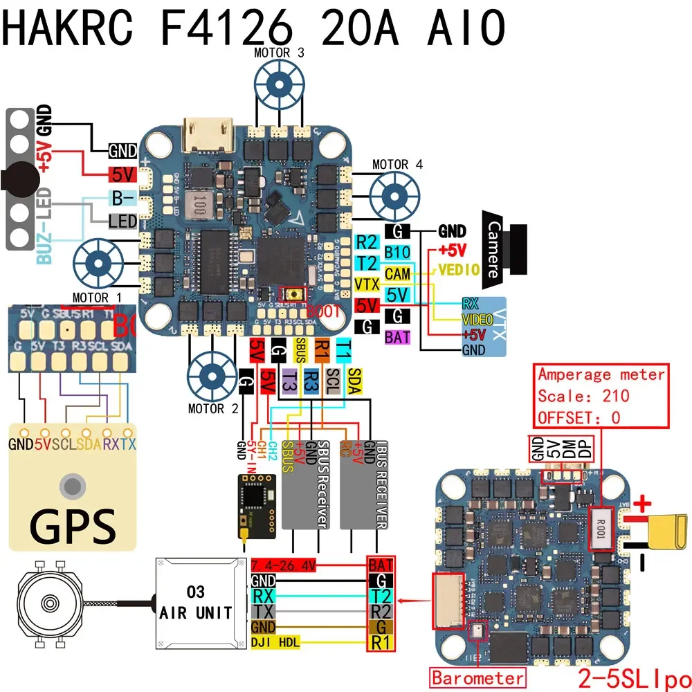 Nieuwe HAKRC F4126 F411 AIO Flight Controller ICM42688 BLHELIS 20A ESC Ingebouwde OSD Barometer Huidige Sensor 2-6S voor RC FPV Drone