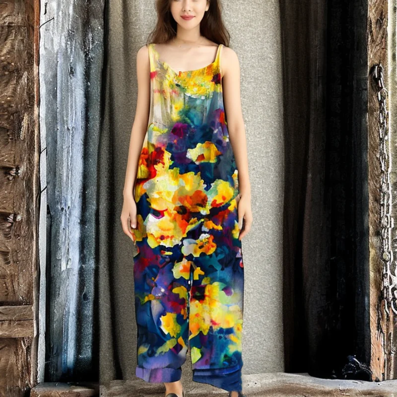 Exquisite women's floral jumpsuit, jumpsuit, long skirt, comfortable and elegant, showcasing noble temperament and personality,