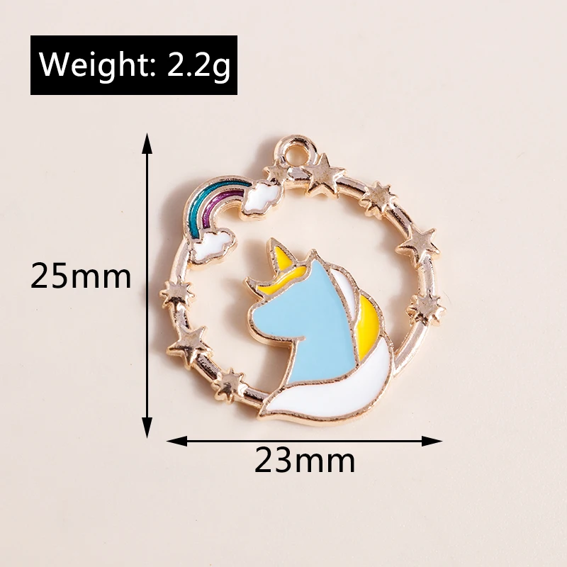 Leslie 10 Stück niedliche Emaille-Cartoon-Einhorn-Charms-Anhänger für DIY-Schmuckherstellung, handgefertigte Bastelarbeiten, Ohrringe, Halsketten, Zubehör – Detail 9