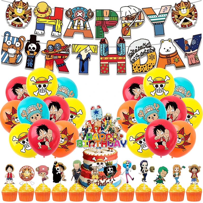 

Набор для вечеринки в стиле аниме ONE PIECE: воздушные шары с Луффи, баннер, украшения для детского дня рождения, подарки для детей