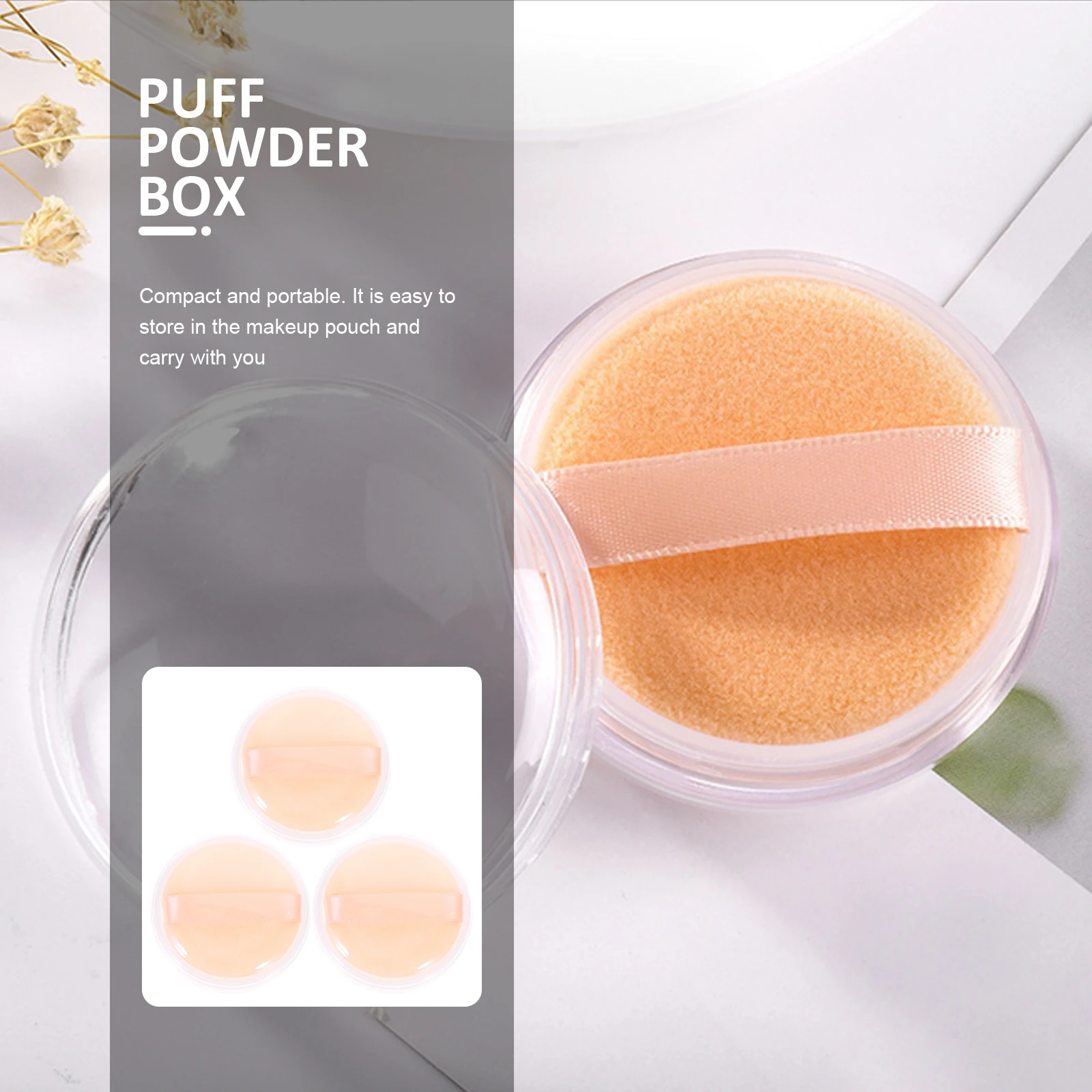 

3 Pcs Simple Structure Powder Case With Elastic Mesh For Even Distribution Refillable Makeup Powder Container Portable