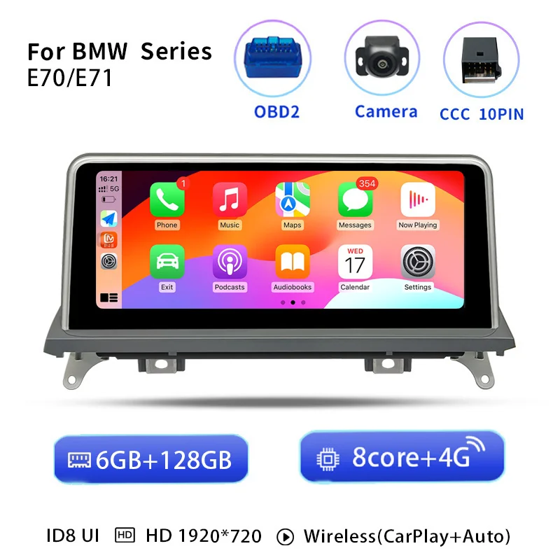 Snapdragon 665 Android 14 Auto Multimedia Speler voor BMW X5 E70 X6 E71 2007-2013 Radio Scherm CCC CIC Navigatie Stereo 4G Carplay