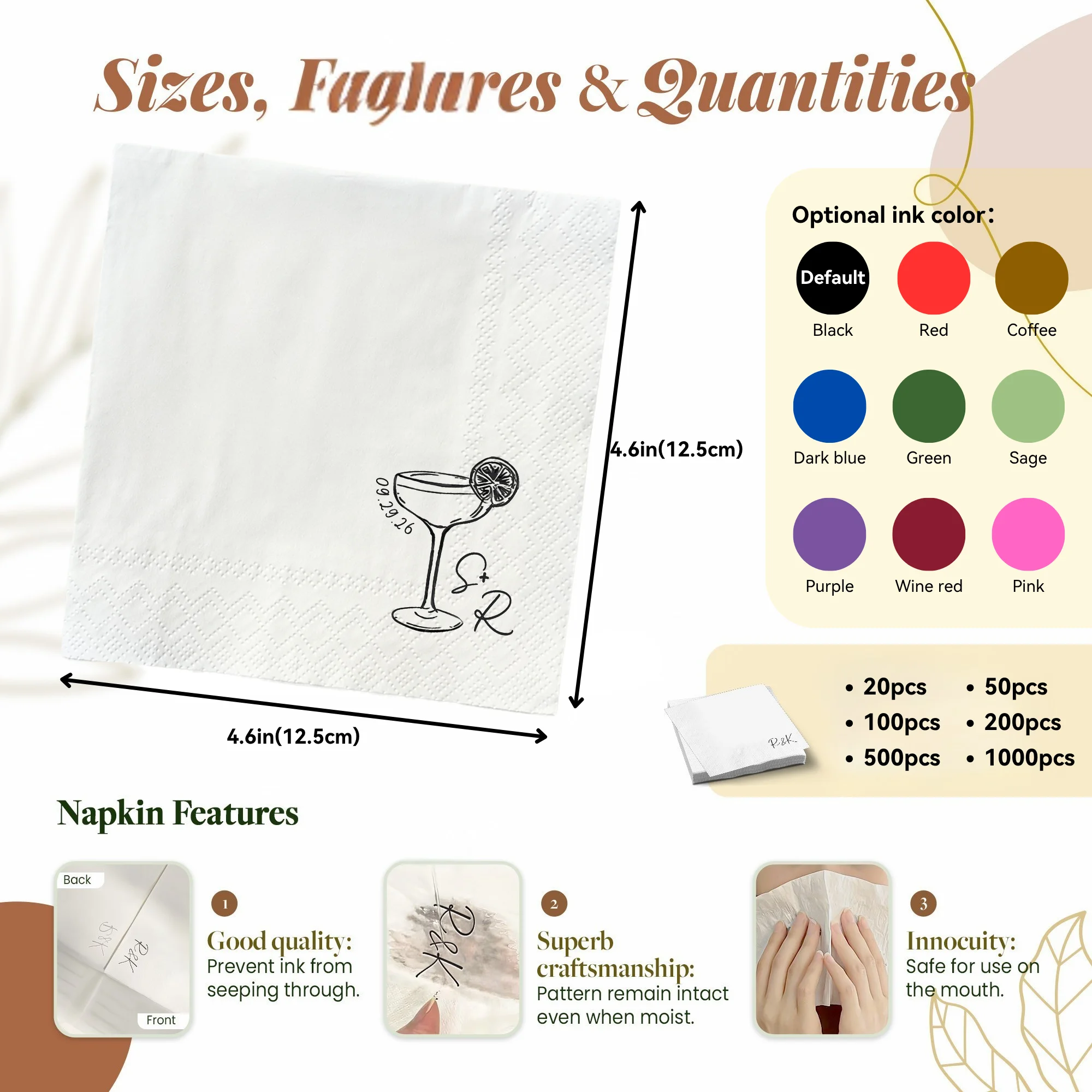 Custom Wedding Napkins Disposable Personalized Cocktail Napkins Custom Paper Napkins of Your Text for Party Birthday Wedding Dec - view 3