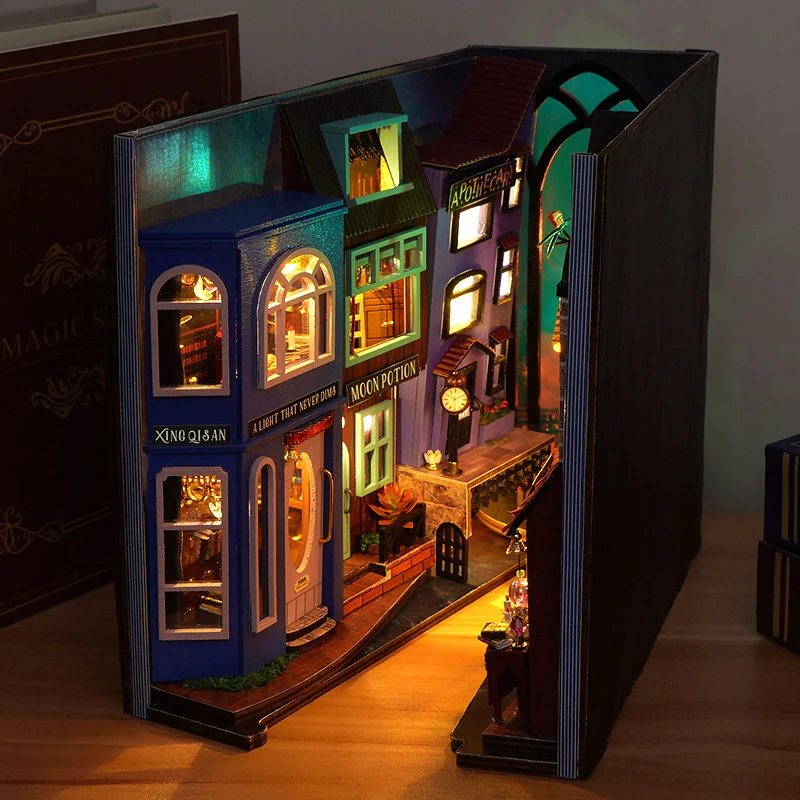 Mini DIY Street View Book Stand 3D Puzzle Model Handcraft Ornament for Home Office Desk Decoration Creative Birthday Present