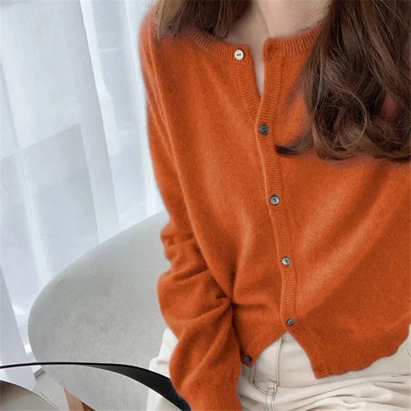 Wool Purple Knitted Cardigan Women\'s 2024 Autumn and Winter New Soft Waxy Round Neck Sweater Cashmere Sweater Jacket