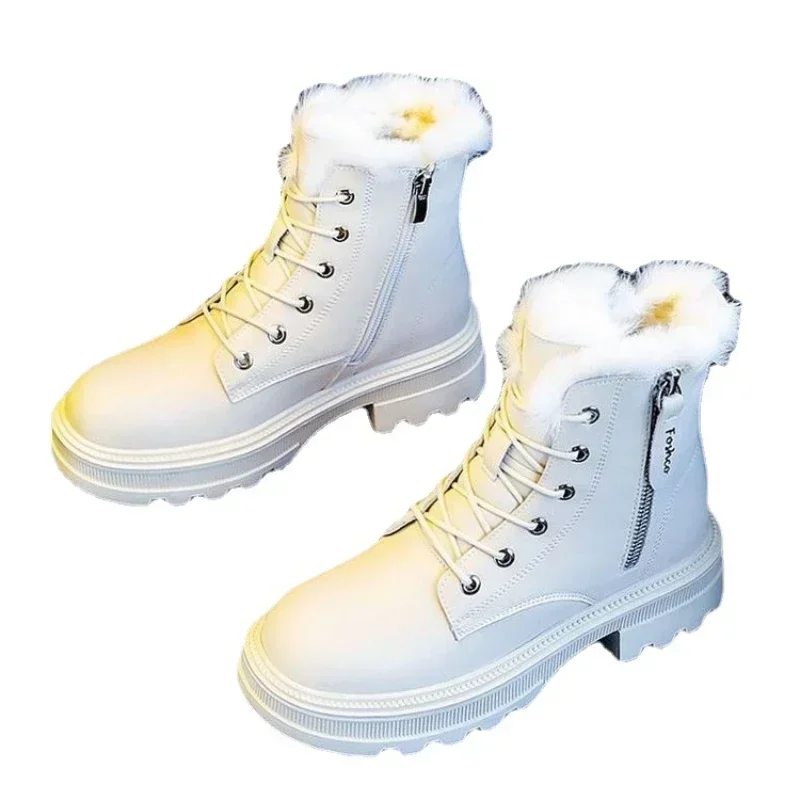 Śniegowce pluszowe ciepłe średnie buty damskie czarno-białe zimowe zagęszczone ciepłe śnieżne płaskie buty Zapatos Mujer 2024
