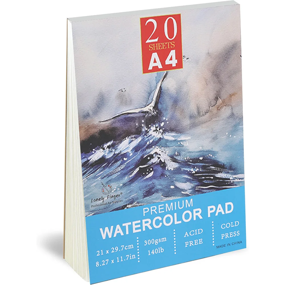 Watercolour Paper Pad A4 x 20Sheets – Natural White 300 GSM Student Grade, Cold-Pressed, Glue Bound Water Colour Sketchbook