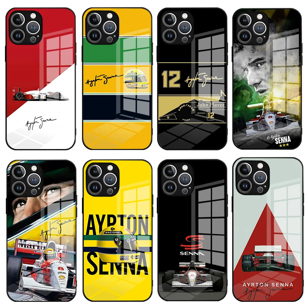 Ayrton Senna F1 Phone Case For iPhone 16 16e 15 14 13 12 Mini 11 Pro XS Max XR X SE 2022 8 7 Plus Glass Soft Silicone Frame