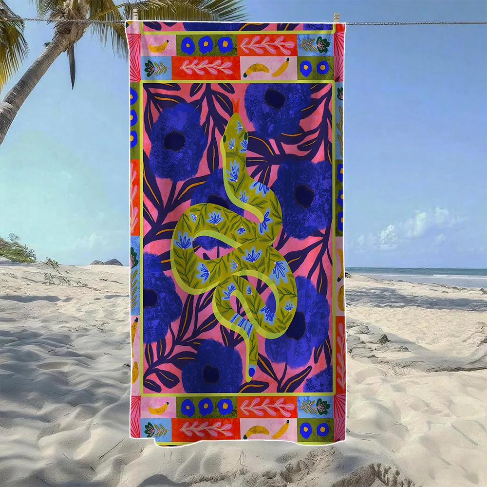 Tropical Bird & Snake & Fish Beach Towel,Soft Quick-Drying,Perfect For Portable Outdoor Travel,Swimming,Camping And Summer Beach