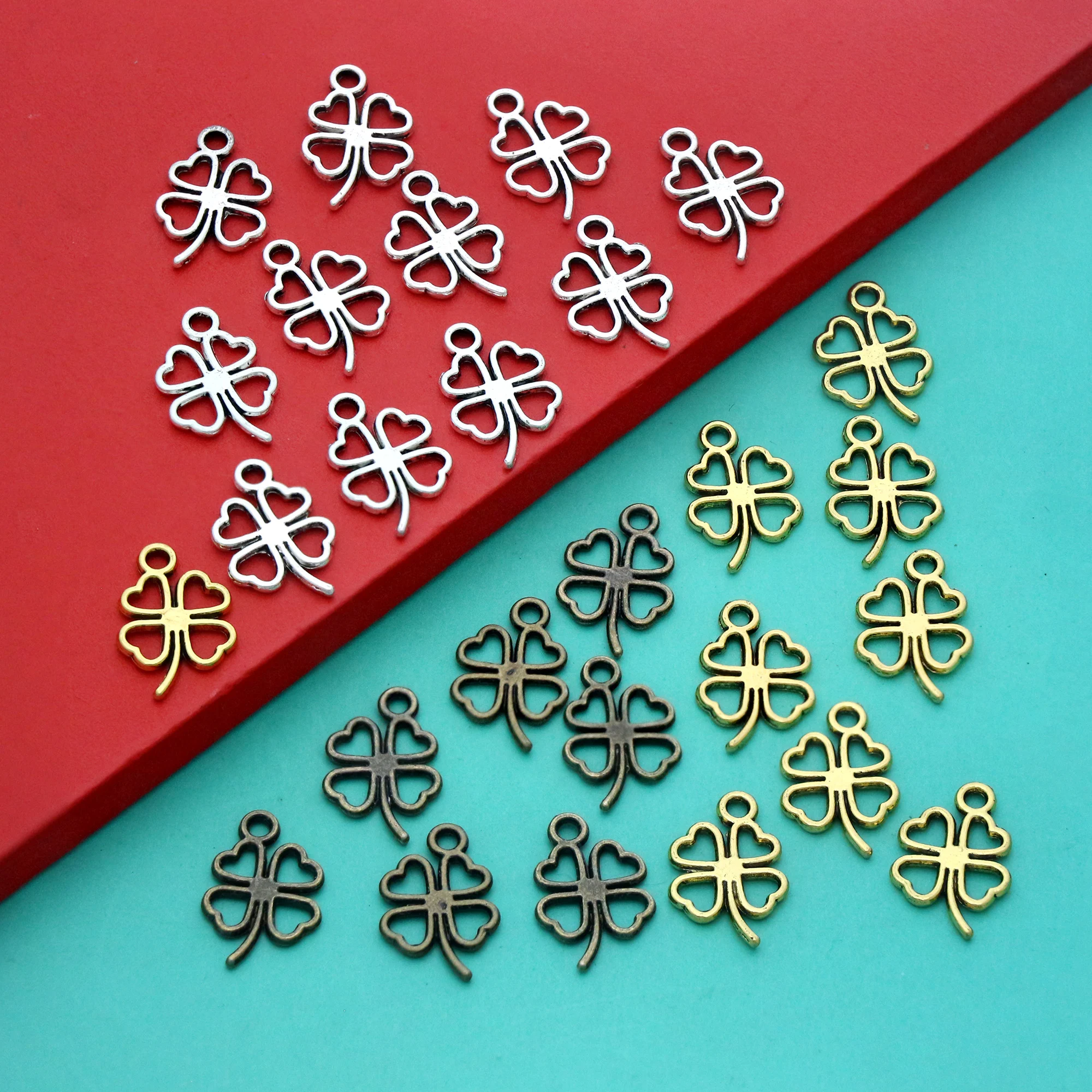 40pcs Lucky Clover Charms 12X17mm Alloy Antique Silvery Pendants  Jewelry Making DIY L368